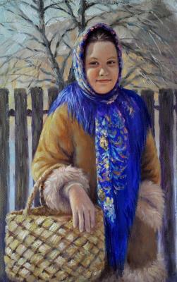 Anfisa with a basket (Village Painting). Bakaeva Yulia