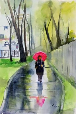Red Umbrella (A City Woman). Ripa Elena