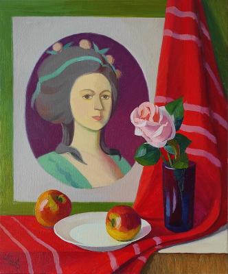 Still life with female portrait