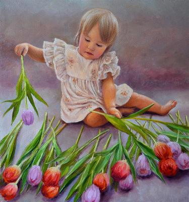 Girl with tulips (Painted Portrait). Bakaeva Yulia
