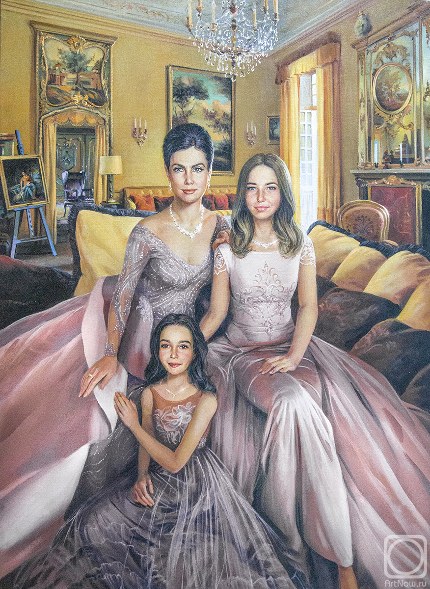 Mescheriakov Pavel. Ceremonial portrait ,portrait in the interior, of a girl in a beautiful dress ,family portrait