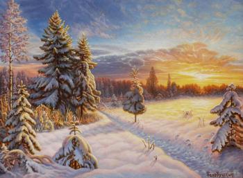 At sunset in the forest (Sunset In Winter). Balabushkin Sergey