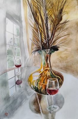 Red wine (The Flowers In Watercolor). Zozoulia Maria
