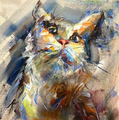 The cat that brings happiness (A Painting On Canvas). Rodries Jose