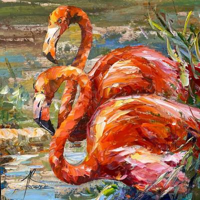 Pair of flamingos (A Painting On Canvas). Rodries Jose