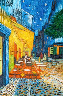 A copy of Van Gogh's painting. The terrace of the night cafe Place du Forum in Arles (Picture In The Cafe). Vlodarchik Andjei