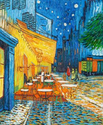 Copy of a picture of Van Gogh. A terrace of night cafe Pleis du Forum in Arles. Vlodarchik Andjei
