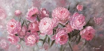 Peonies on grey (Oil Flowers On Canvas). Kogay Zhanna