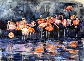A flock of flamingos. Reutova Elena