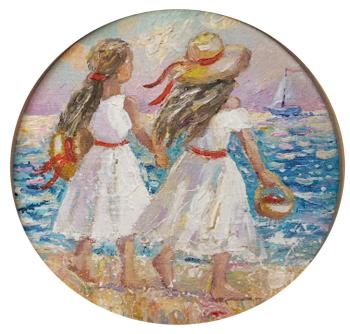 Two friends, girls, sisters by the sea