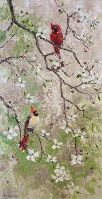 Birds in a flowering garden (Oil Painting Spring). Skromova Marina