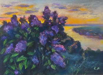 Lilac by the river (Buy Landscape Painting). Ripa Elena