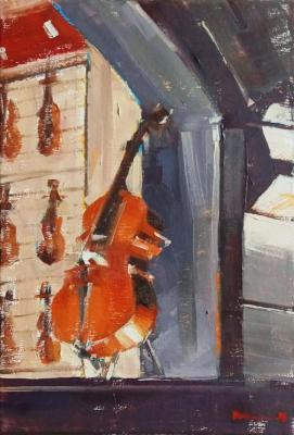 Music in the window. Cello. Probably