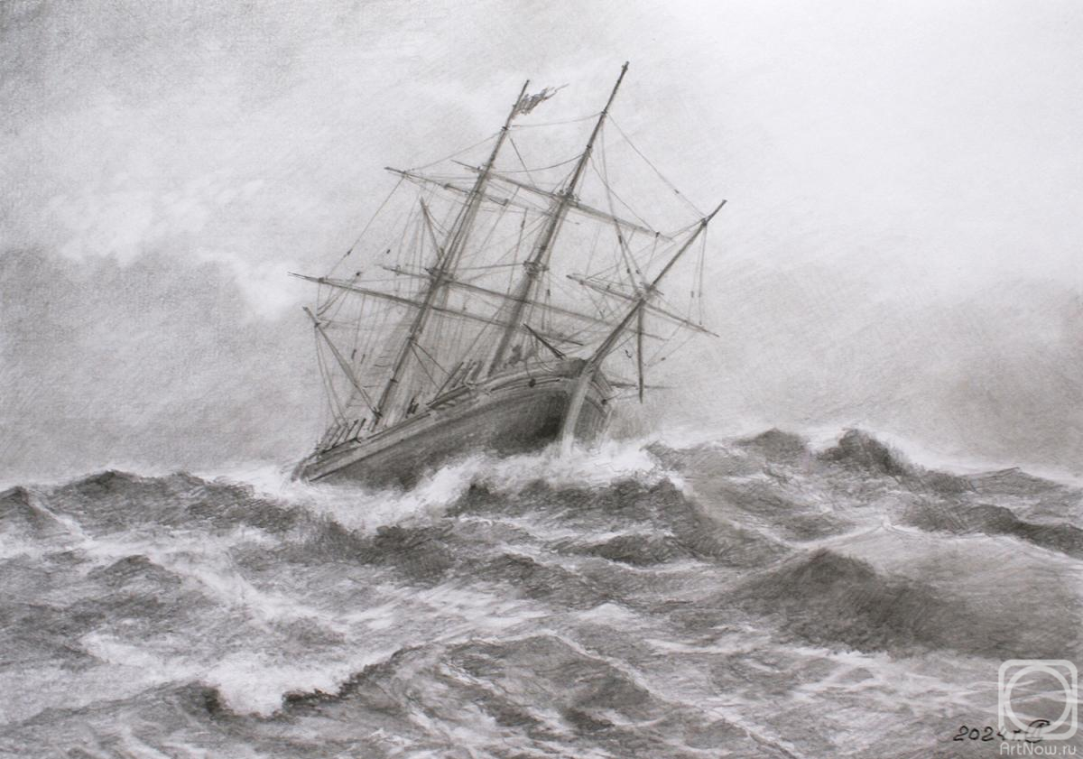 Dorofeev Sergey. Sailboat in a stormy sea