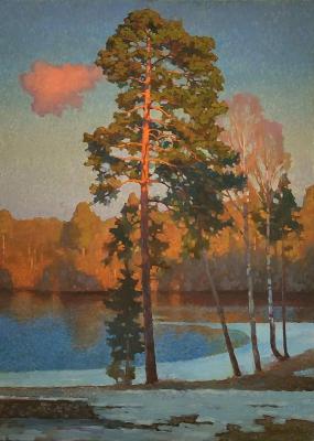 Green mane of pine over river. Volkov Sergey
