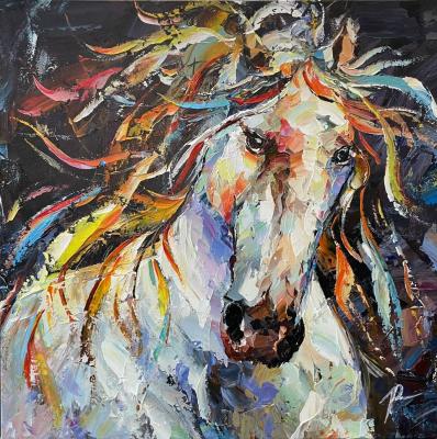 White horse with a fiery mane (A Mane). Rodries Jose