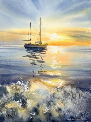 Yacht in the sea at sunset #9. Gorbacheva Evgeniya