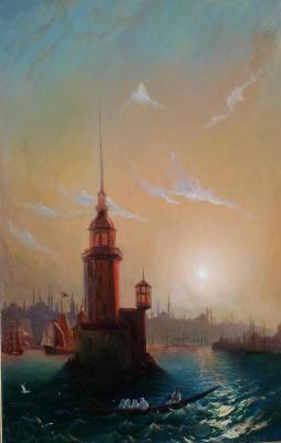 Copy of the landscape by I.K. Aivazovsky View of the Leander Tower in Constantinople. Aleynikova Elena