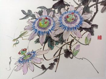 Passionflowers and mantis. Mishukov Nikolay