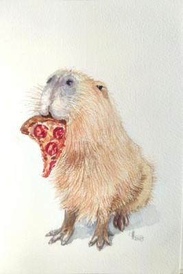 Capybara with pizza. Sukhova Natalya