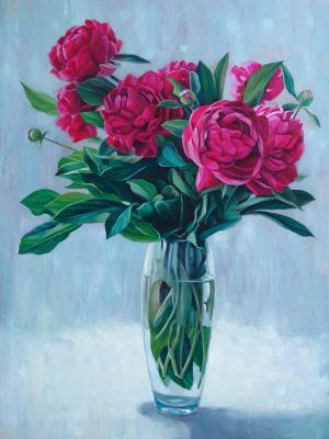 Still life with purple peonies