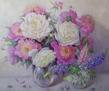 Peonies and lupines. Razumova Svetlana