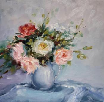 A bouquet of tea roses in a frame. Prokofeva Irina