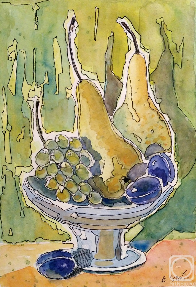 Savelyeva Elena. Still life with pears and plums