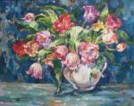 Bocharova Anna. Tulips on blue