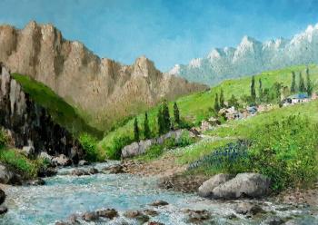 Rapids near a mountain village. Konturiev Vaycheslav