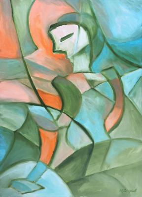 Woman sitting on a stone