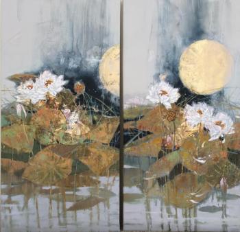 Lotuses and dragonflies (diptych). Komarova Elena