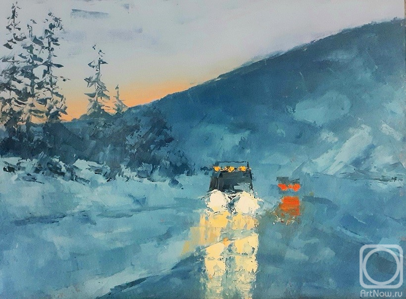 Averchenkov Oleg. Winter road on a frozen river