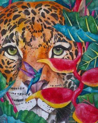 Jaguar and hummingbird