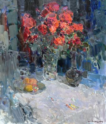 Still life with roses and an oriental jug. Makarov Vitaly