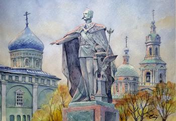 The village of Kimra, 1916. Cathedral Square. Monument to Alexander II. Stuliev Leonid