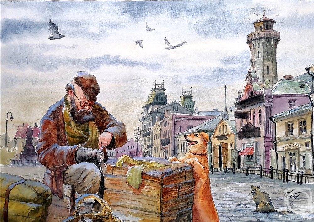 Stuliev Leonid. The village of Kimra, 1908, Cathedral Square. Anfiska