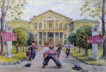 The city of Kimry, 1958. Palace of Culture 40 years of October. Goal!. Stuliev Leonid