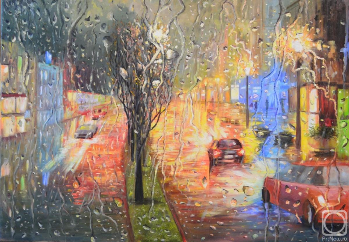 Strelkova Larisa. The lights of the night city. Rain