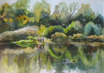 Lake in the Botanical Garden (Botanical Watercolor). Ripa Elena