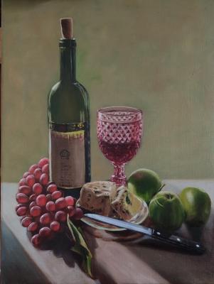 Still Life with Wine and Cheese. Kukhtenkova Galina