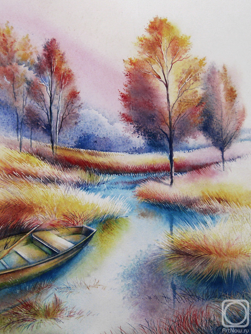 Hodykina Svetlana. Autumn. A boat in the backwater