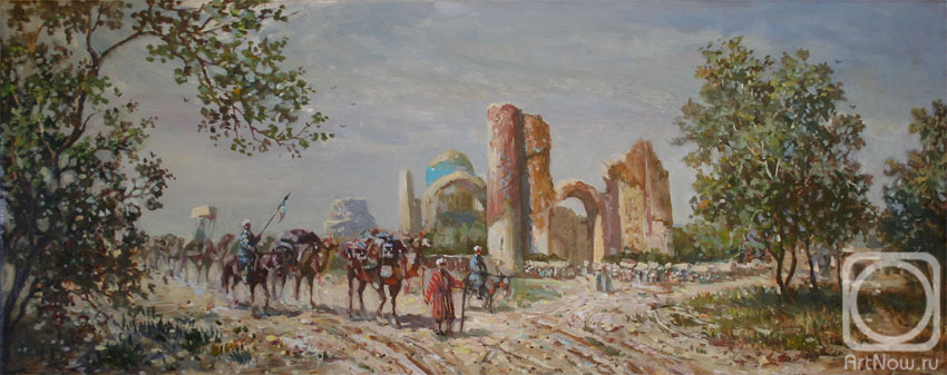 Khayrudinov Anvar. Samarkand. Caravan-Bashi against the background of the Bibi-Khanum Mosque