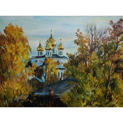 Art, house, art, landscape, golden autumn, autumn ,Dmitrov