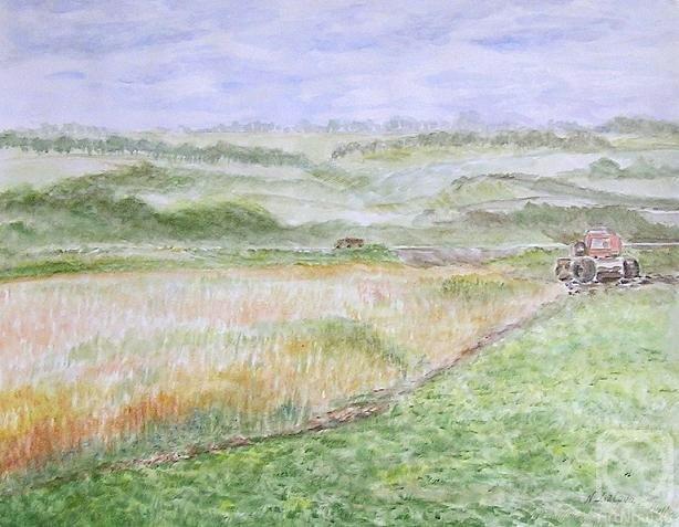 Lizlova Natalija. Rural landscape with a tractor