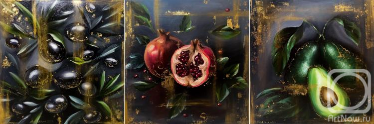 Efimova Alyona. The Triptych "Olives. Pomegranate. Avocado"