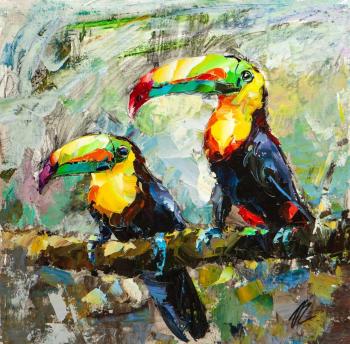 Two toucans looking into the distance. Series "Birds". Rodries Jose