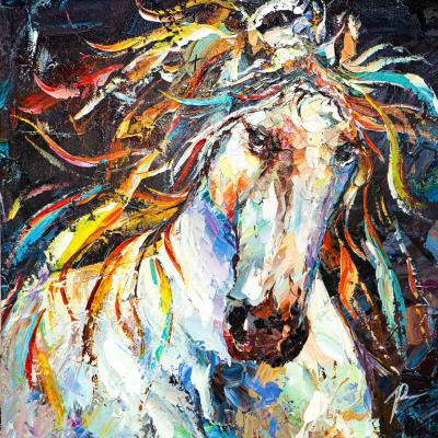 White horse with a fiery mane. Rodries Jose