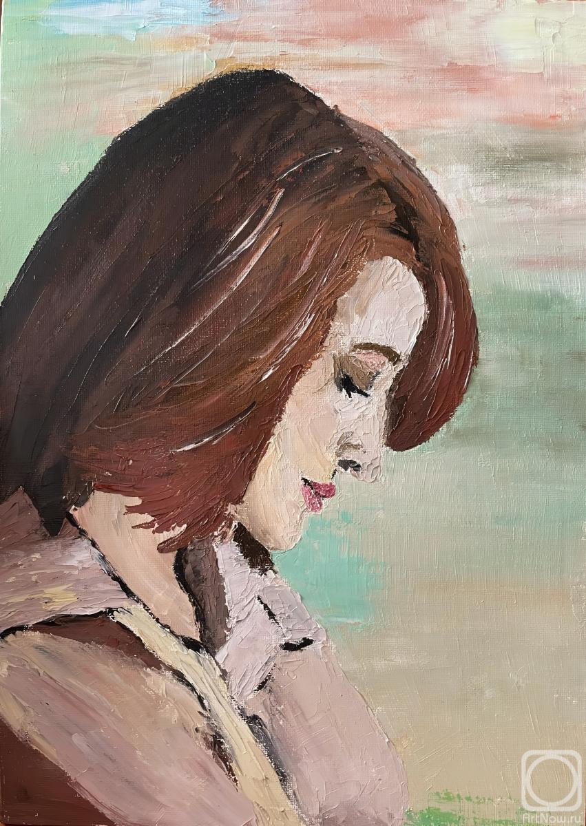 Utlyakova Anastasiya. Portrait of a brunette girl in oil