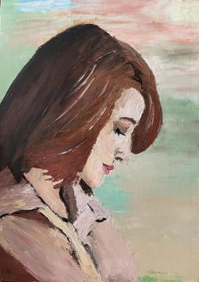 Portrait of a brunette girl in oil